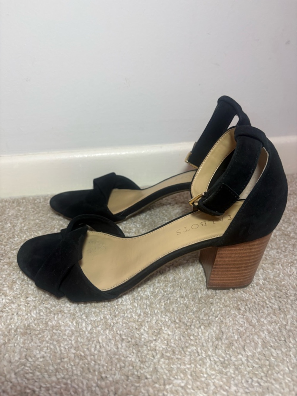 Talbots Beatrice Twist Strap Wood Block Sandals- Black - 8 M